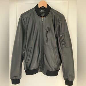 Lucky Brand Men’s Black 100% Leather Bomber Jacket Size Small
